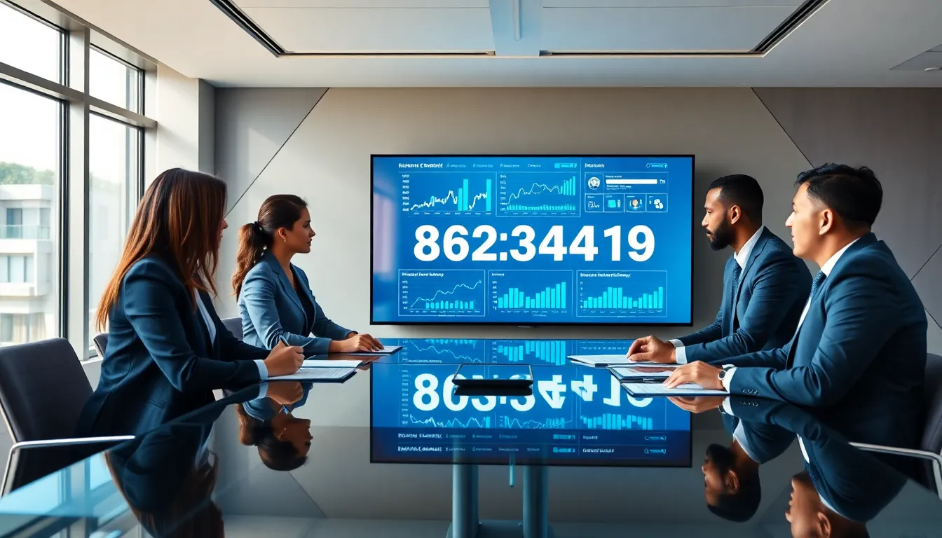 diverse team discussing the significance of 8623043419 in a modern office.