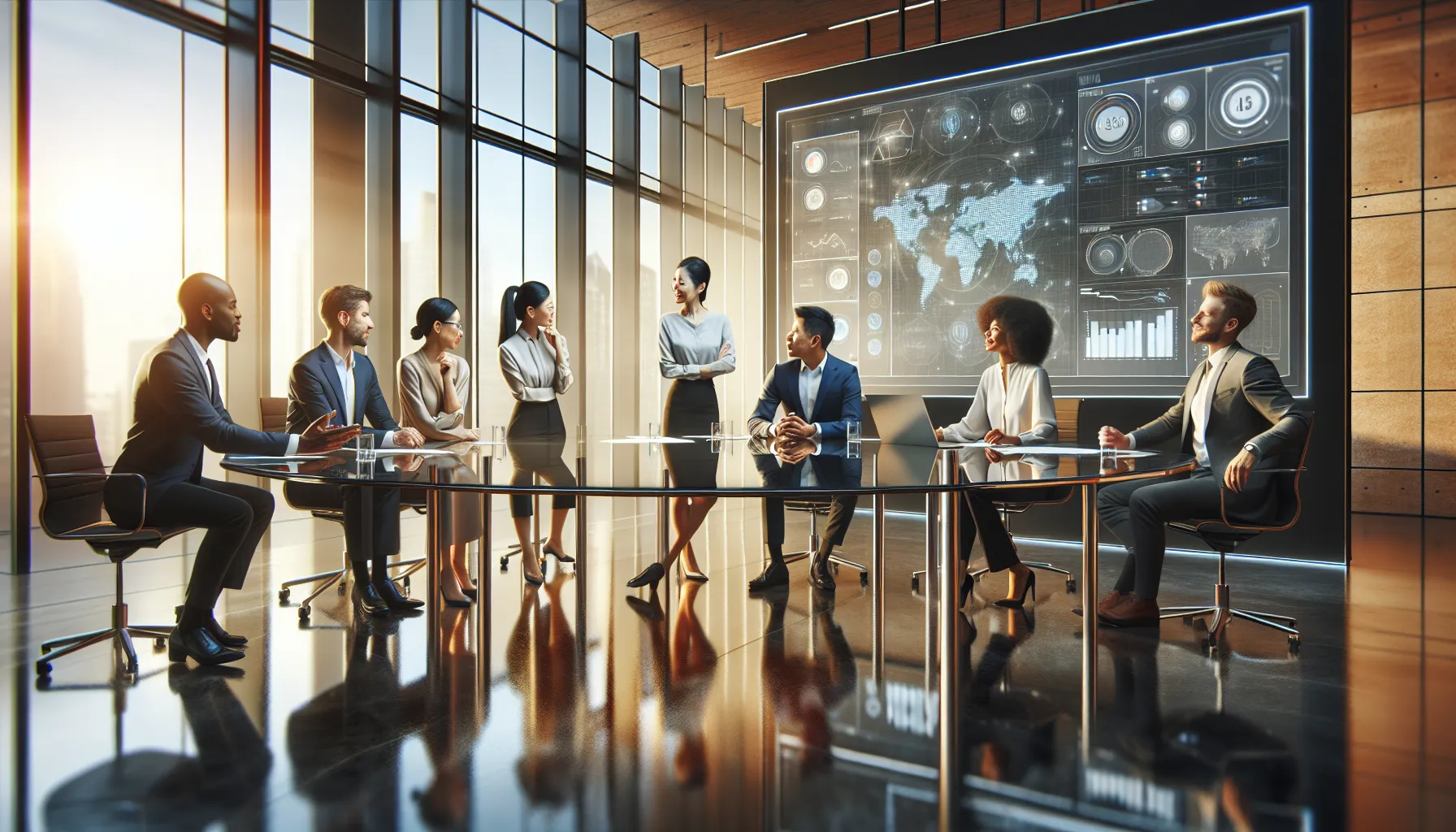 diverse professionals collaborating in a modern office setting.
