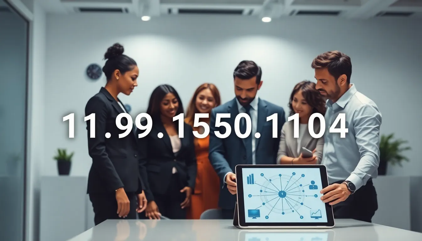 professionals discussing IP addresses in a modern office.