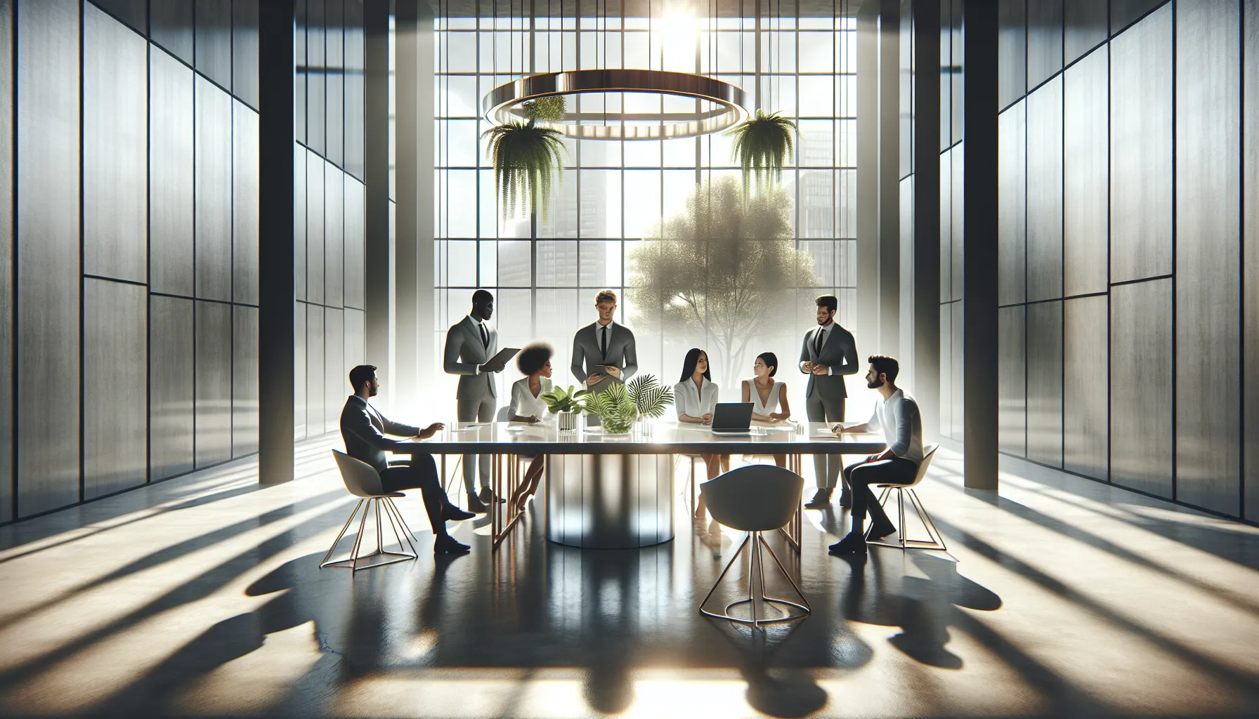 diverse team discussing modern interpretations of белочкш in a bright office.