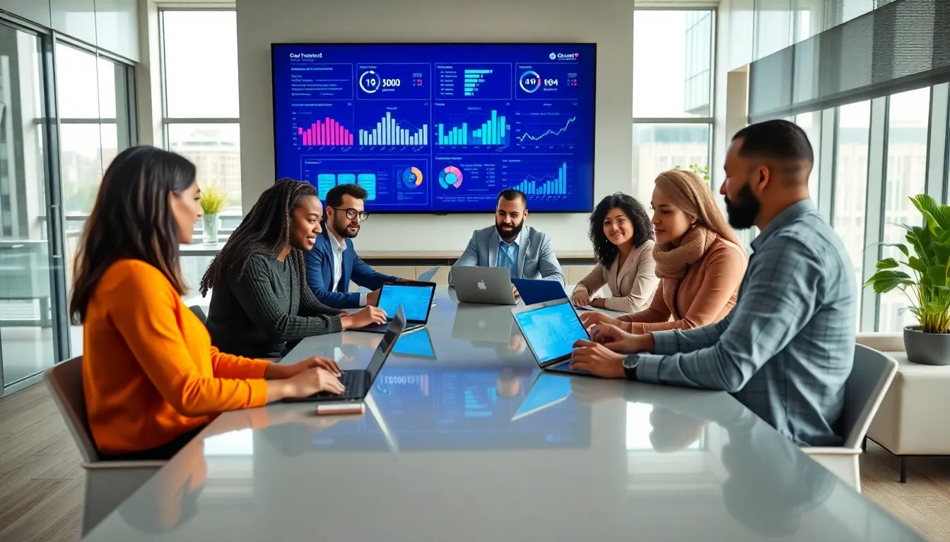 diverse professionals collaborating in a modern office on government technology.
