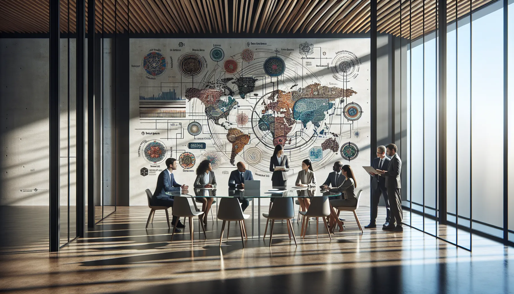 diverse team exploring cultural narratives in a modern office.