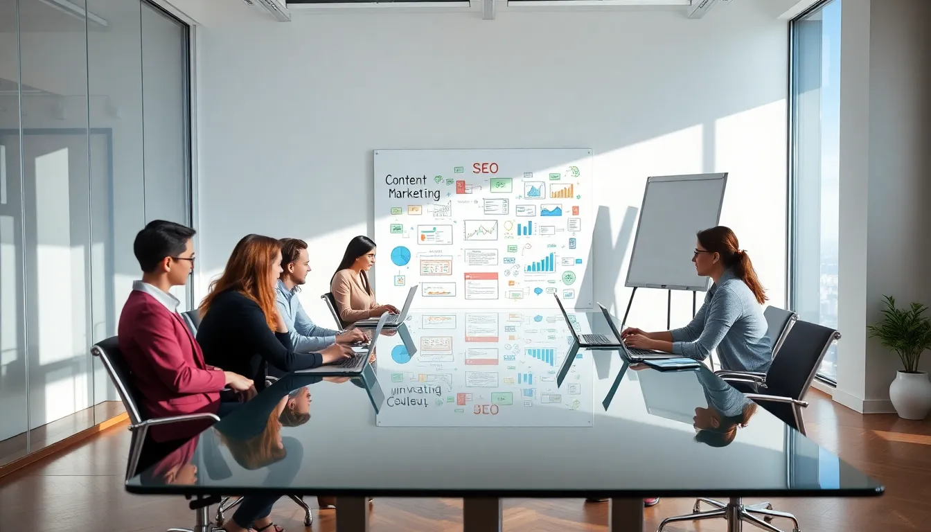 diverse digital marketing team collaborating in a modern office.