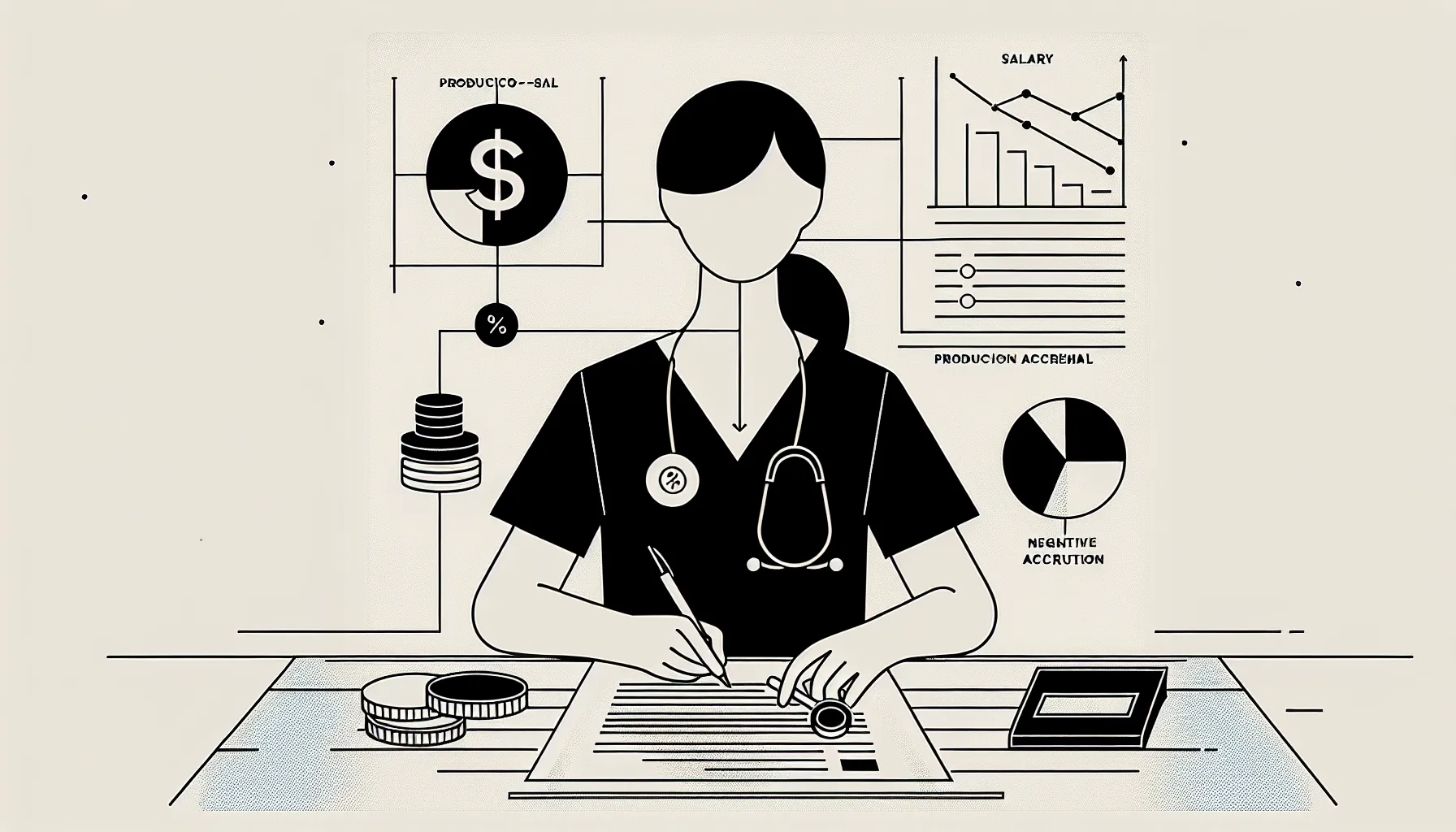 A new veterinarian examining a contract with compensation icons and charts.