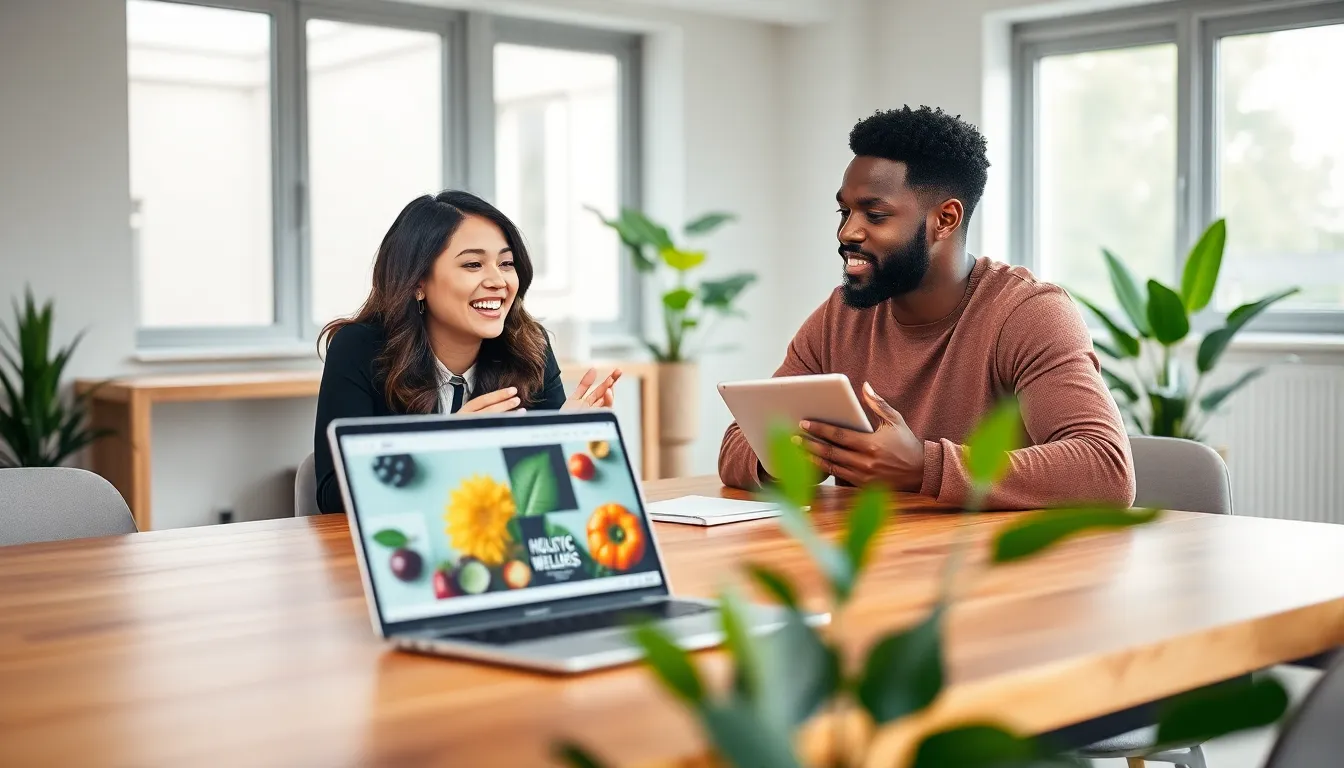 diverse professionals discussing health and wellness in a modern office.