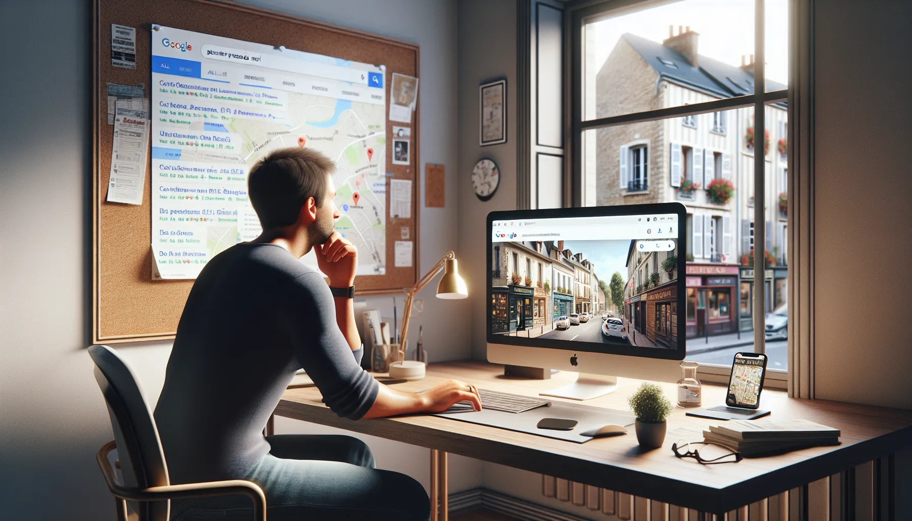 French business owner checking local Google search results for services in Servon.