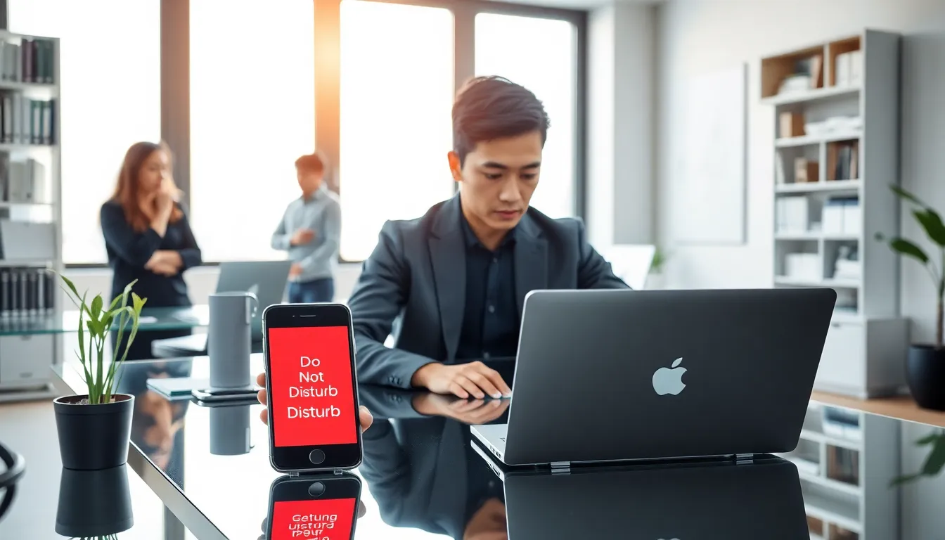 professional workspace highlighting 'Do Not Disturb' iPhone feature.