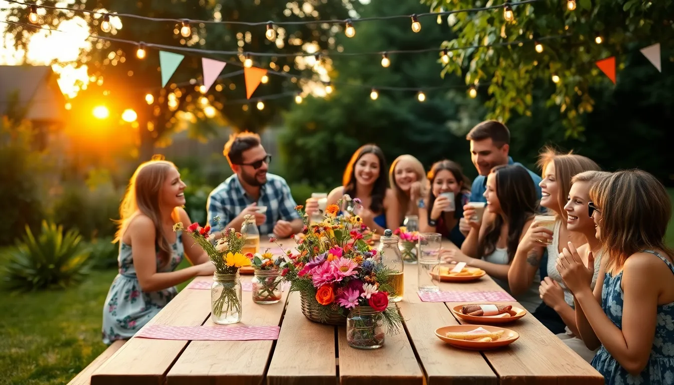 a cozy backyard birthday party with friends and family.