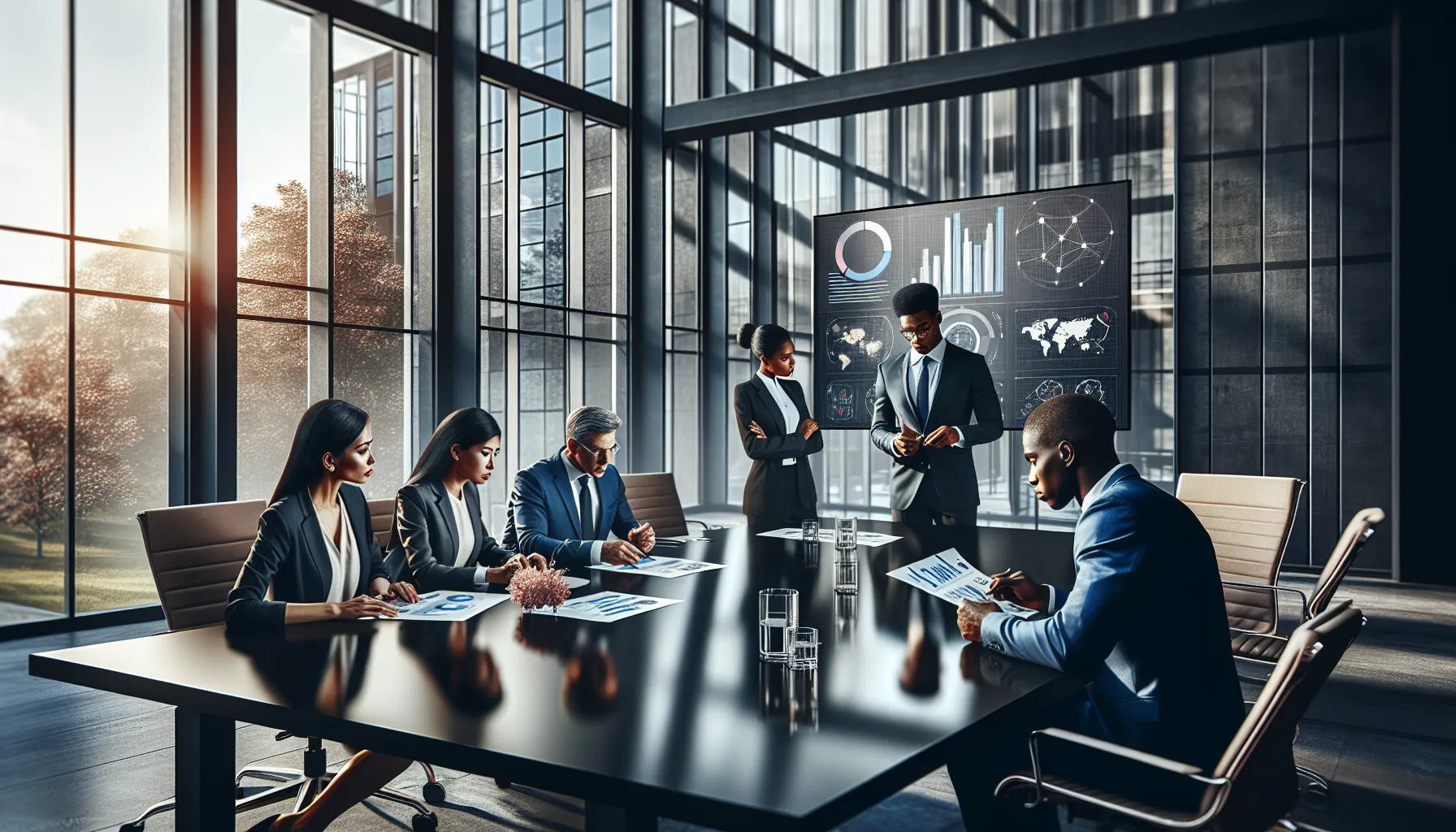 diverse professionals discussing challenges of 'iefhmerid' in a modern office.