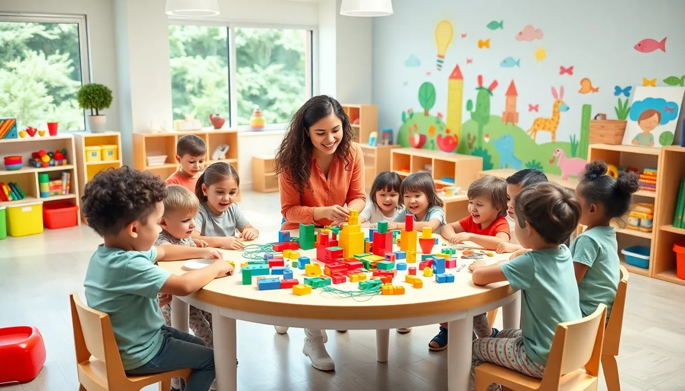 diverse children learning in a colorful early childhood education classroom.