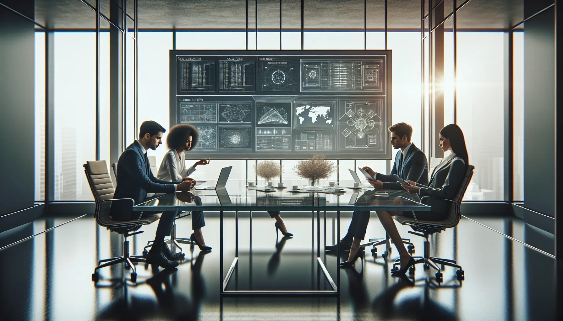 diverse IT team discussing network services in a modern office.