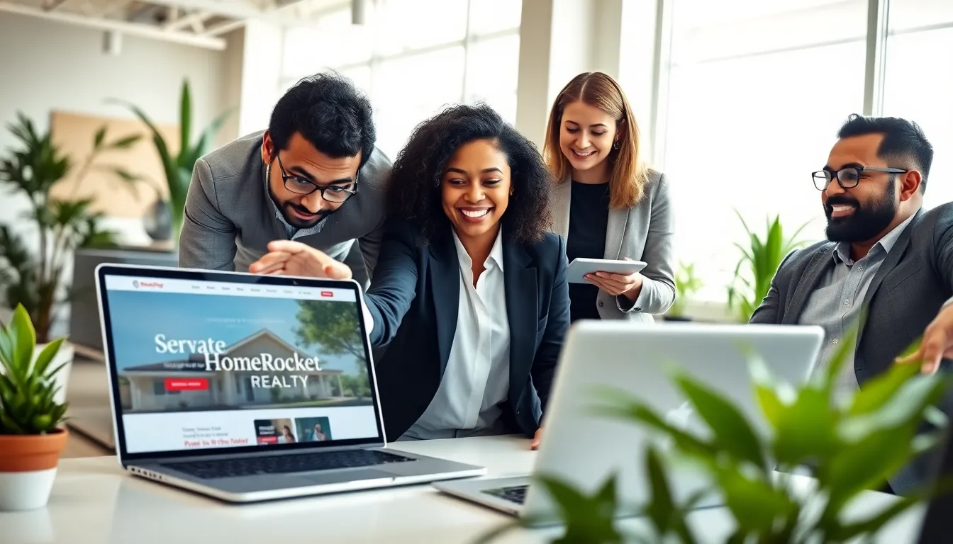 A diverse real estate team collaborating in a modern office setting.