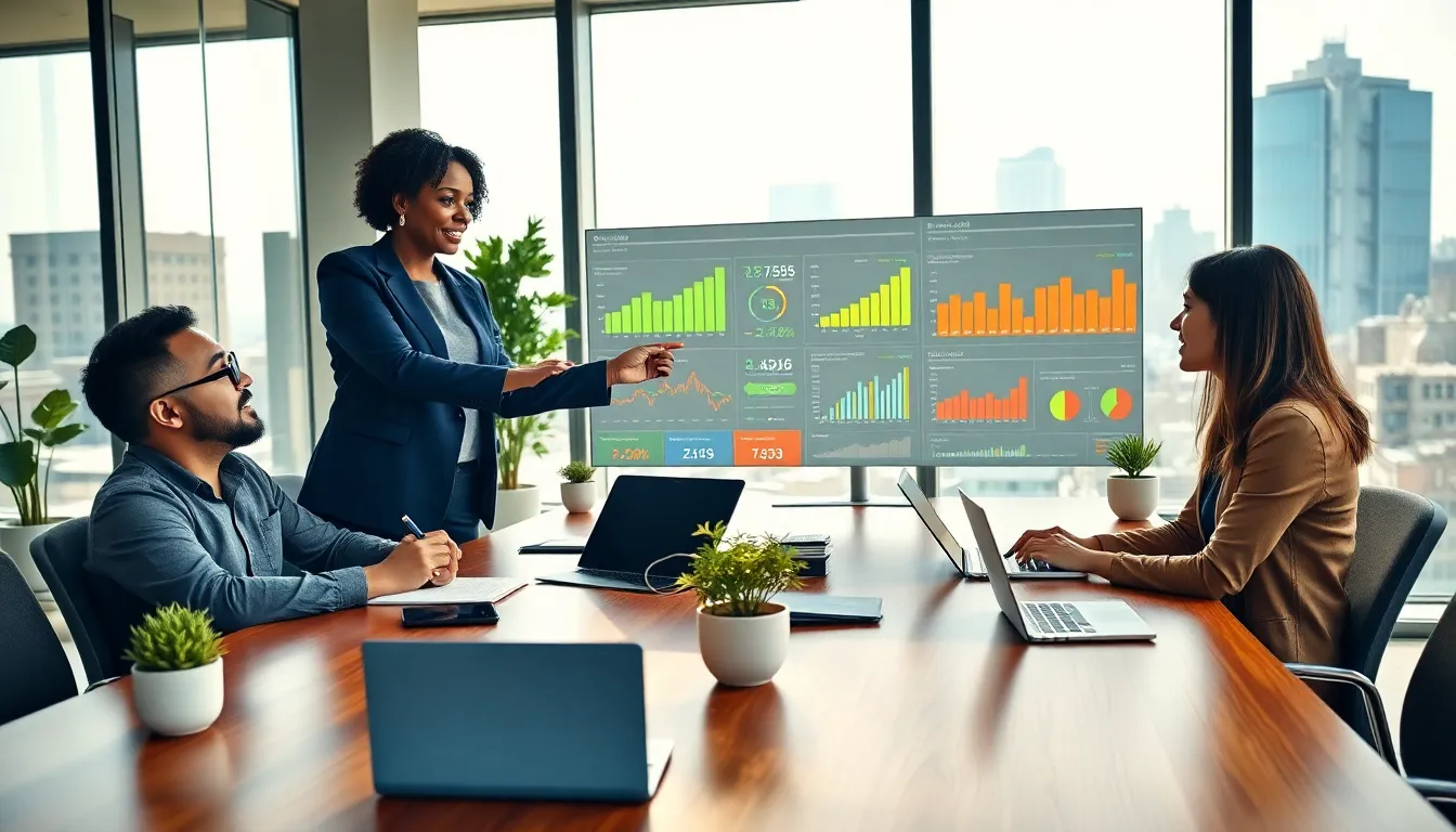 professionals collaborating in a modern office, illustrating business stability and efficiency