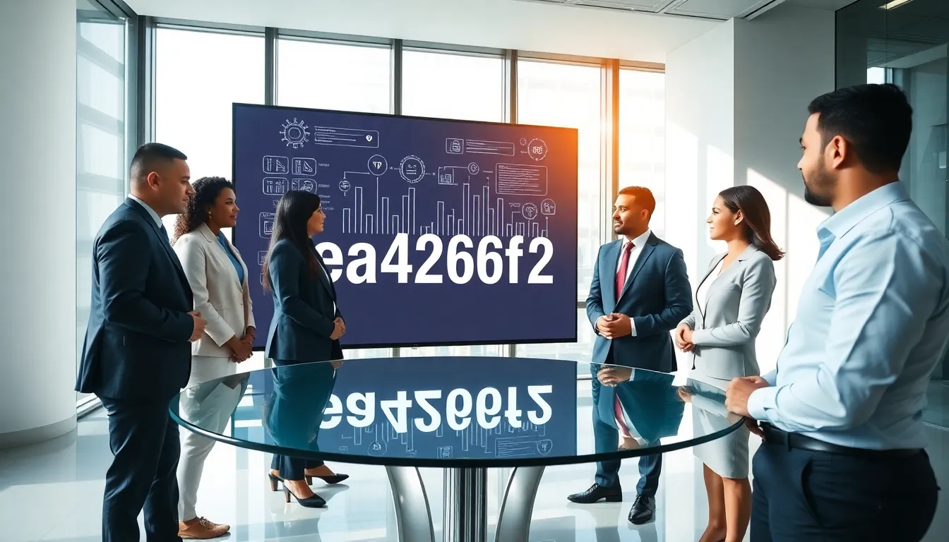 diverse professionals discussing ea4266f2 in a modern office