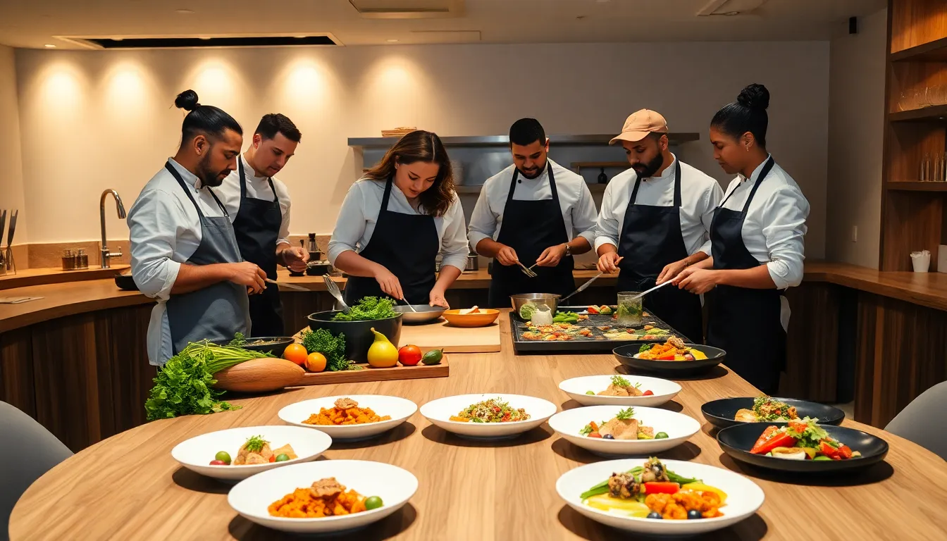 chefs preparing dishes highlighting Tligıresit in a modern kitchen.