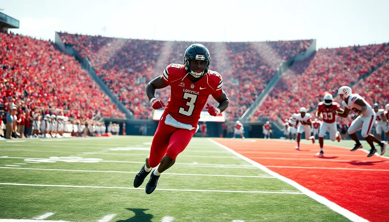 Lamar Jackson in college football action, showcasing his athleticism and Heisman Trophy.
