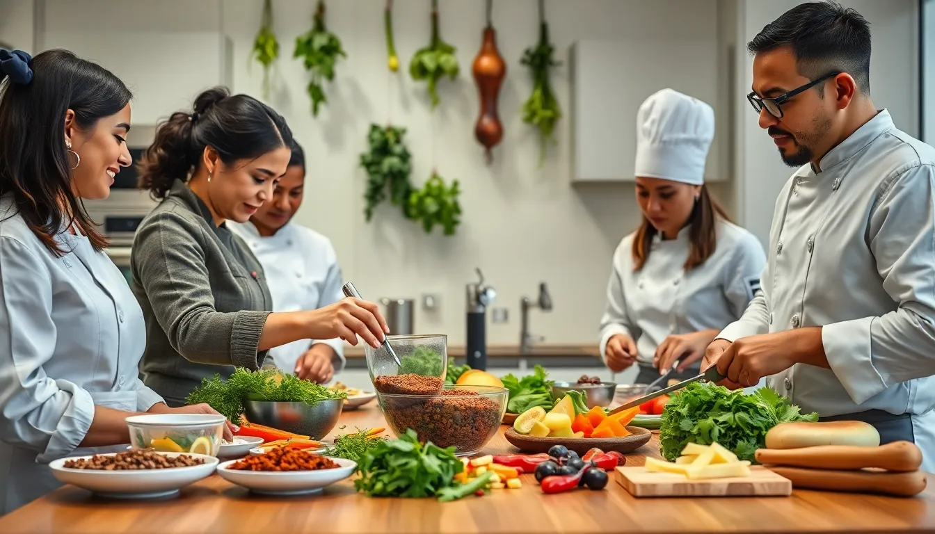 diverse chefs preparing a dish with Tongschraoer in a modern kitchen.