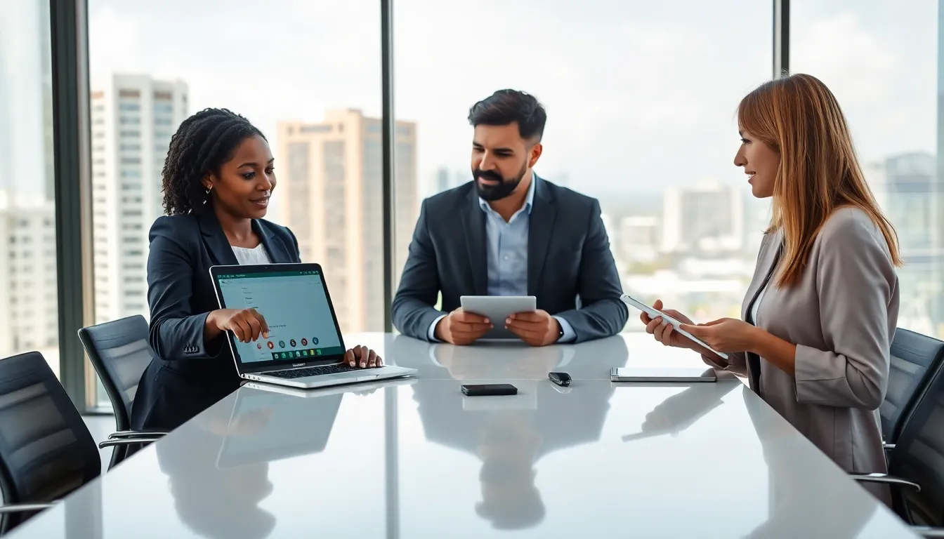 diverse team discussing telephone communications in an office.