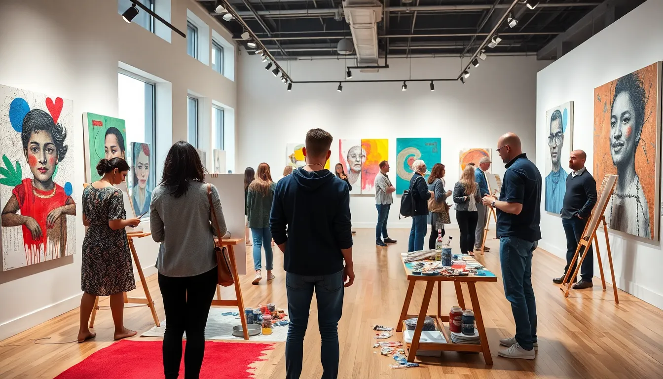 diverse artists showcasing contemporary interpretations of Vantinkyouzi in a gallery.