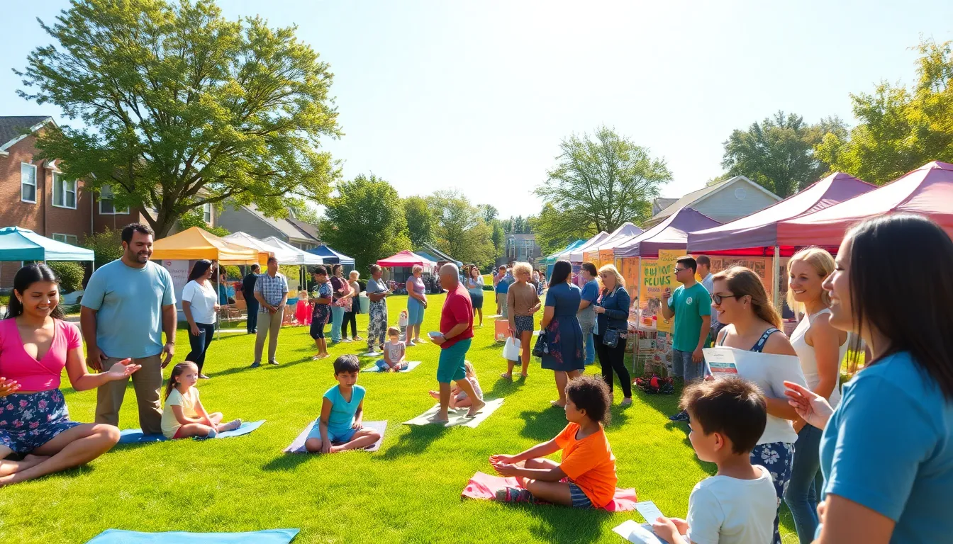 a diverse community participating in a wellness fair outdoors.