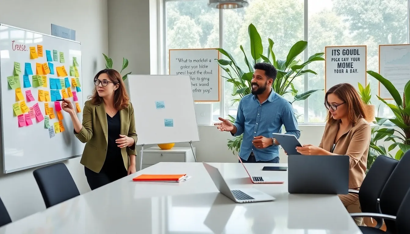 a diverse team collaborating in a modern marketing office.