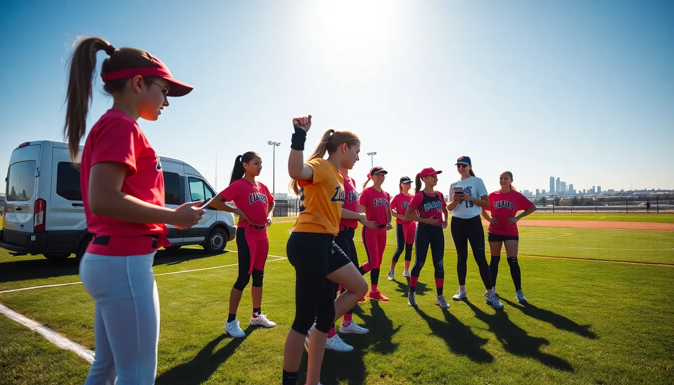 young athletes practicing softball on a sunny field.