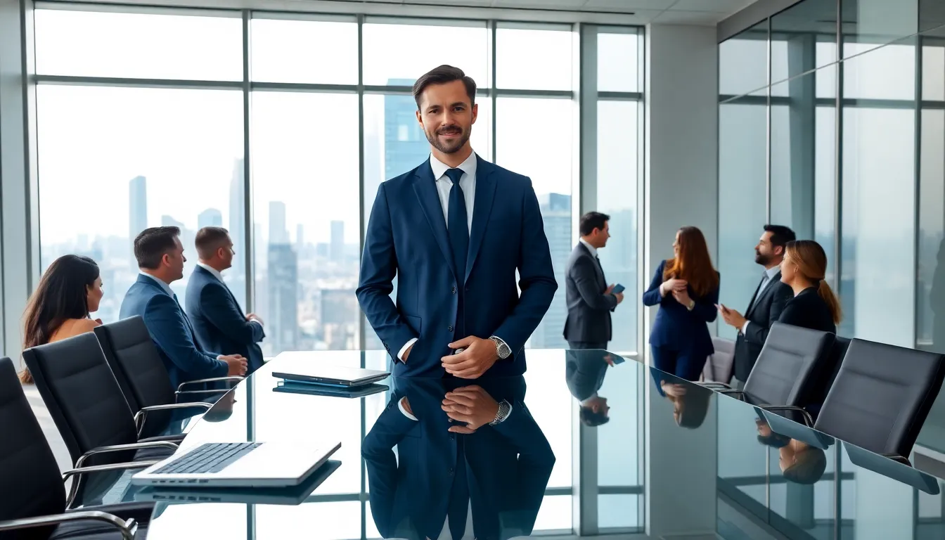 Timothy Homerocketrealty in a modern office with a city view.