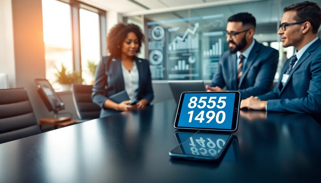 Business professionals discussing service strategies in a modern office.