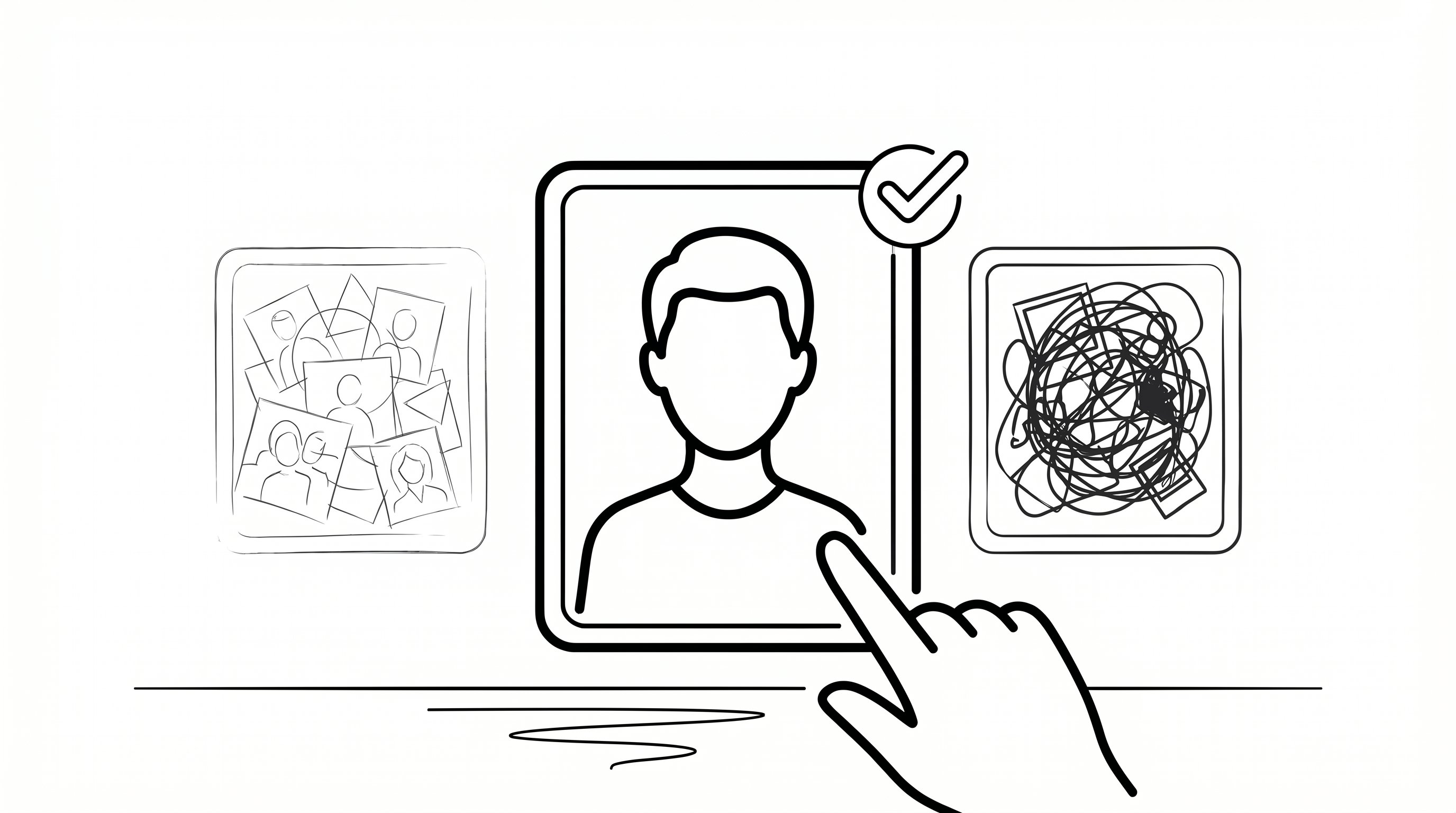 Person choosing the clearest photo from three pictures for a coloring page.