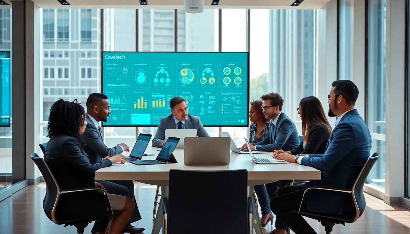 diverse team discussing Govtech solutions in a modern office.