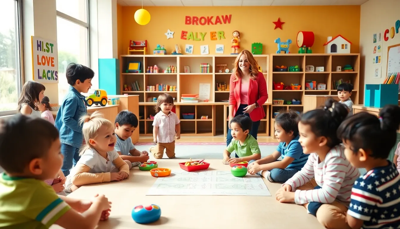 children learning in a bright, inviting classroom at Brokaw Early Learning Center.
