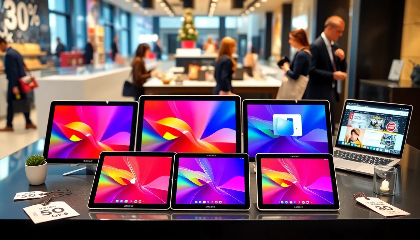 Samsung tablets on display for Black Friday shopping.