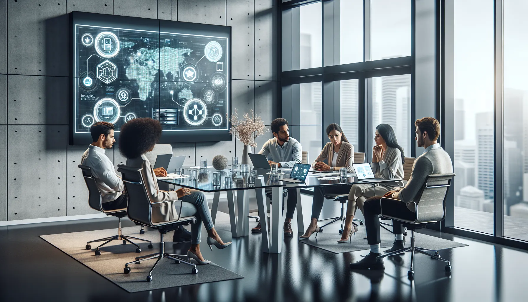 diverse team discussing future technology in a modern office.