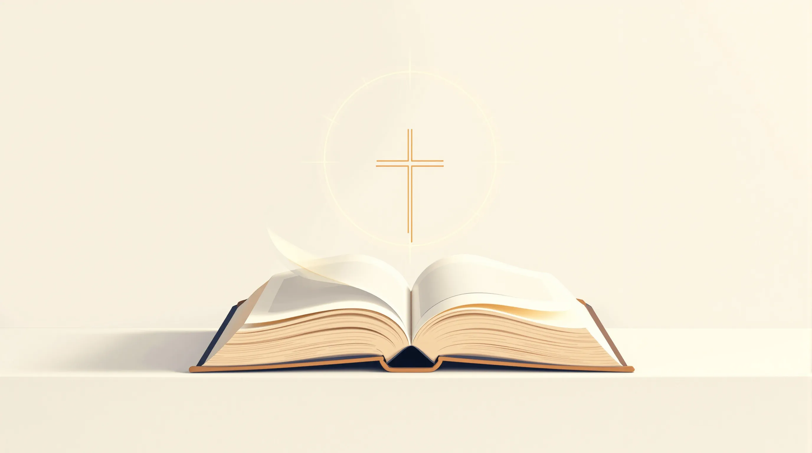 Open book with abstract cross symbol on clean neutral background.
