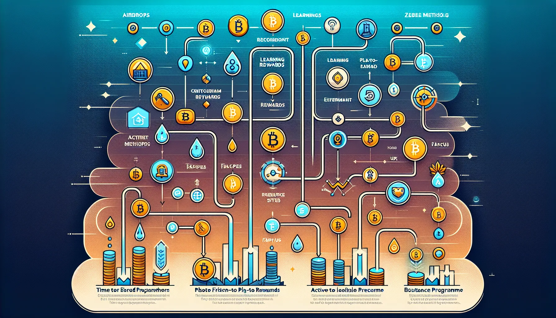 Infographic showing passive and active methods for earning cryptocurrency without upfront investment.
