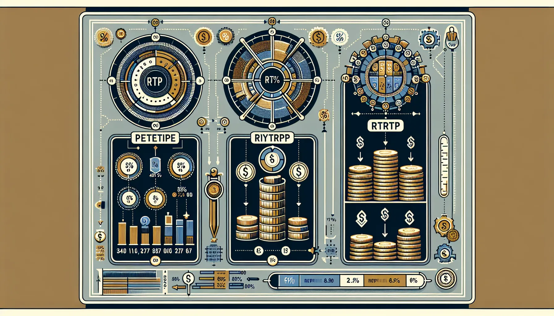 Diagram explaining RTP concept with visuals of percentages and payout distribution.