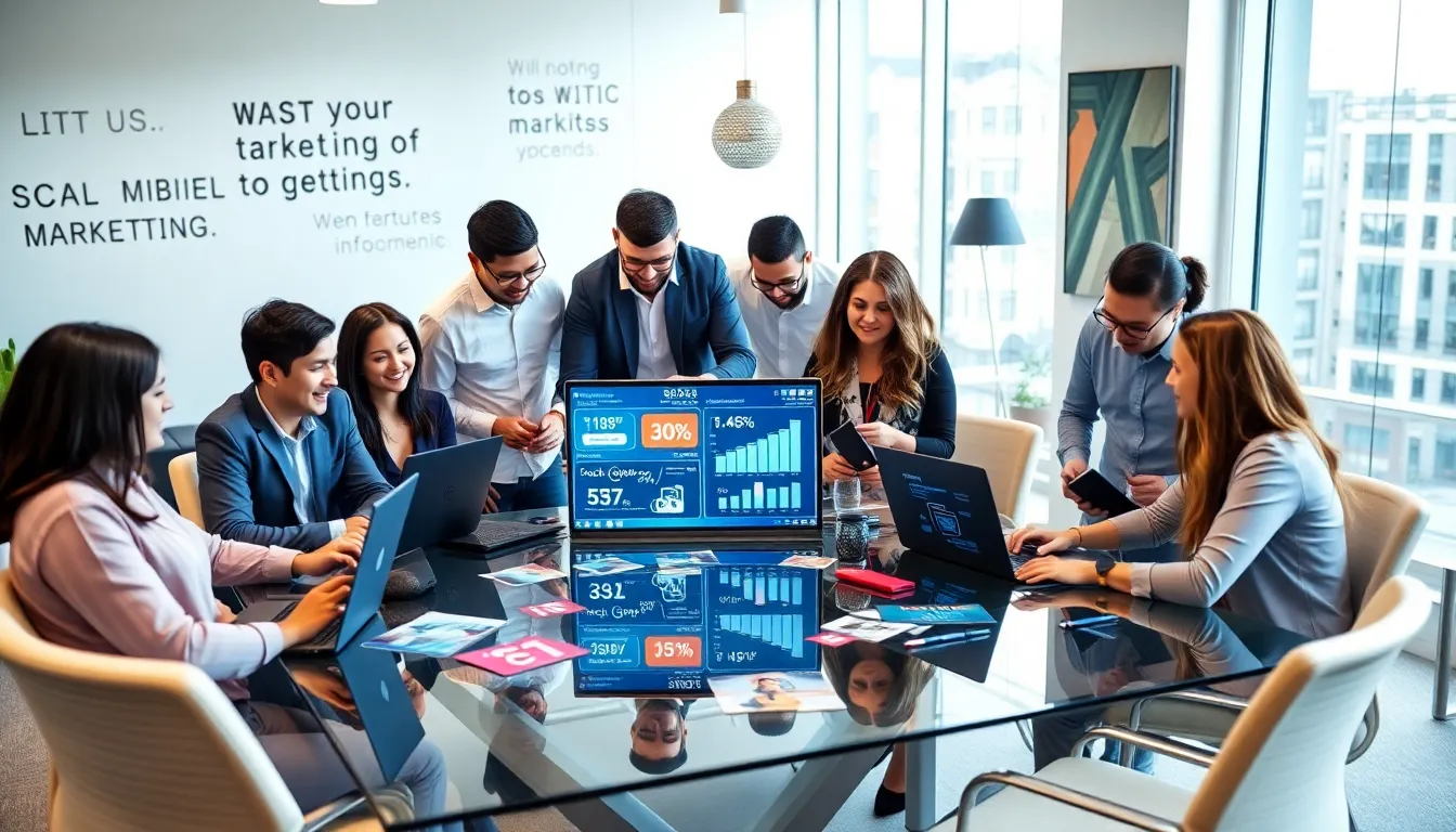 diverse marketing team collaborating in a modern office.