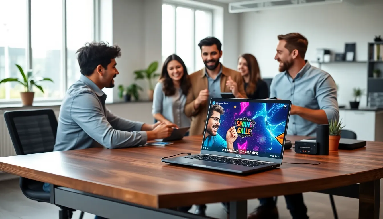 diverse team discussing gaming insights in a modern office.