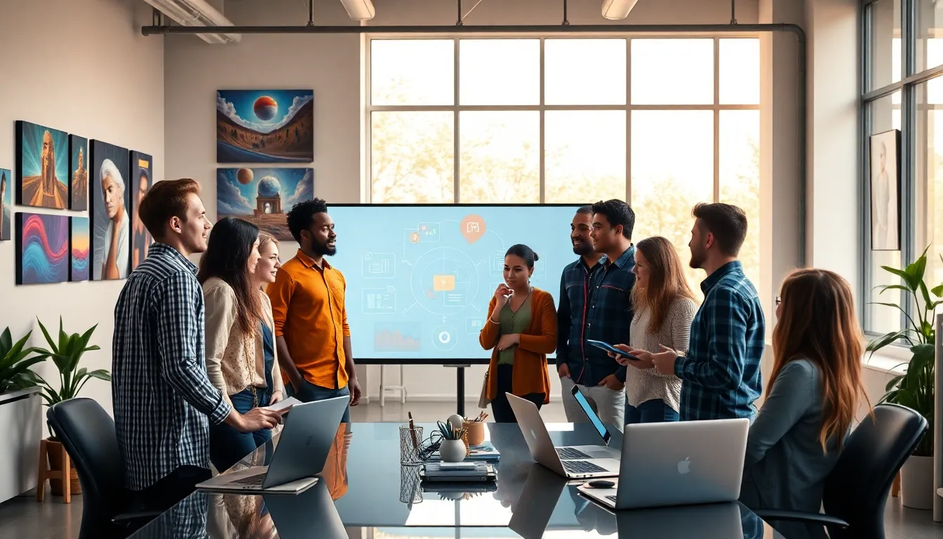 diverse team collaborating in a creative workspace.
