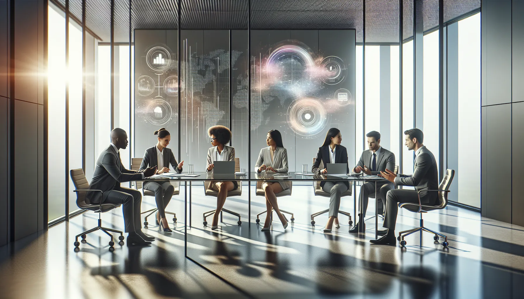 diverse team discussing data management in a modern office.