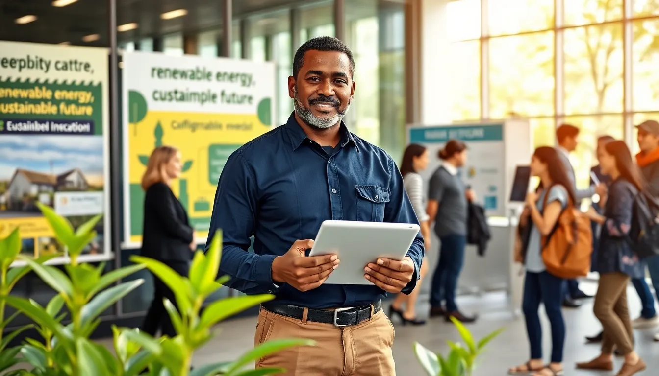 a diverse community engaging in energy education at a local center.
