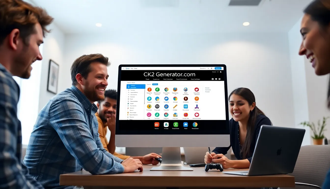 diverse team exploring CK2Generator website on a computer.