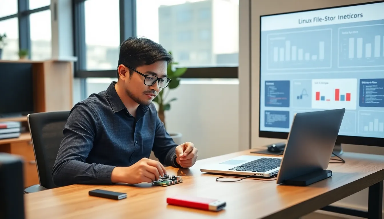 developer working with a Raspberry Pi in a modern office.