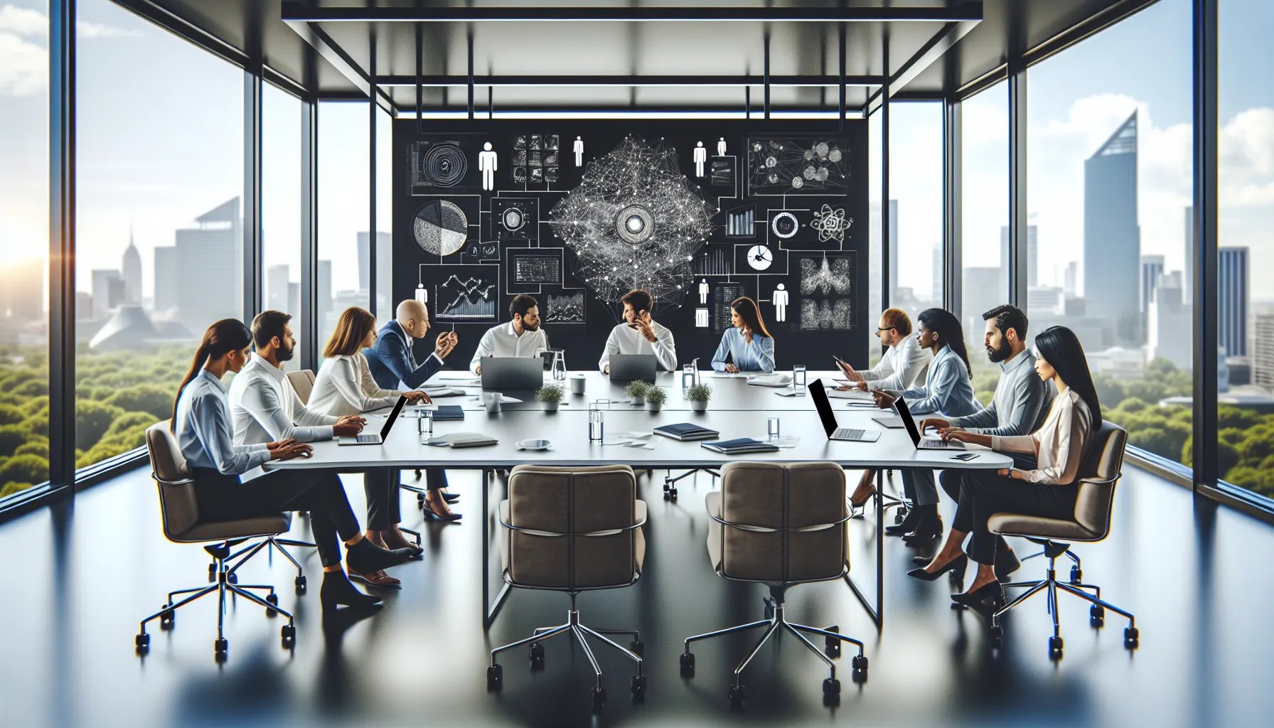 diverse professionals collaborating in a modern conference room.