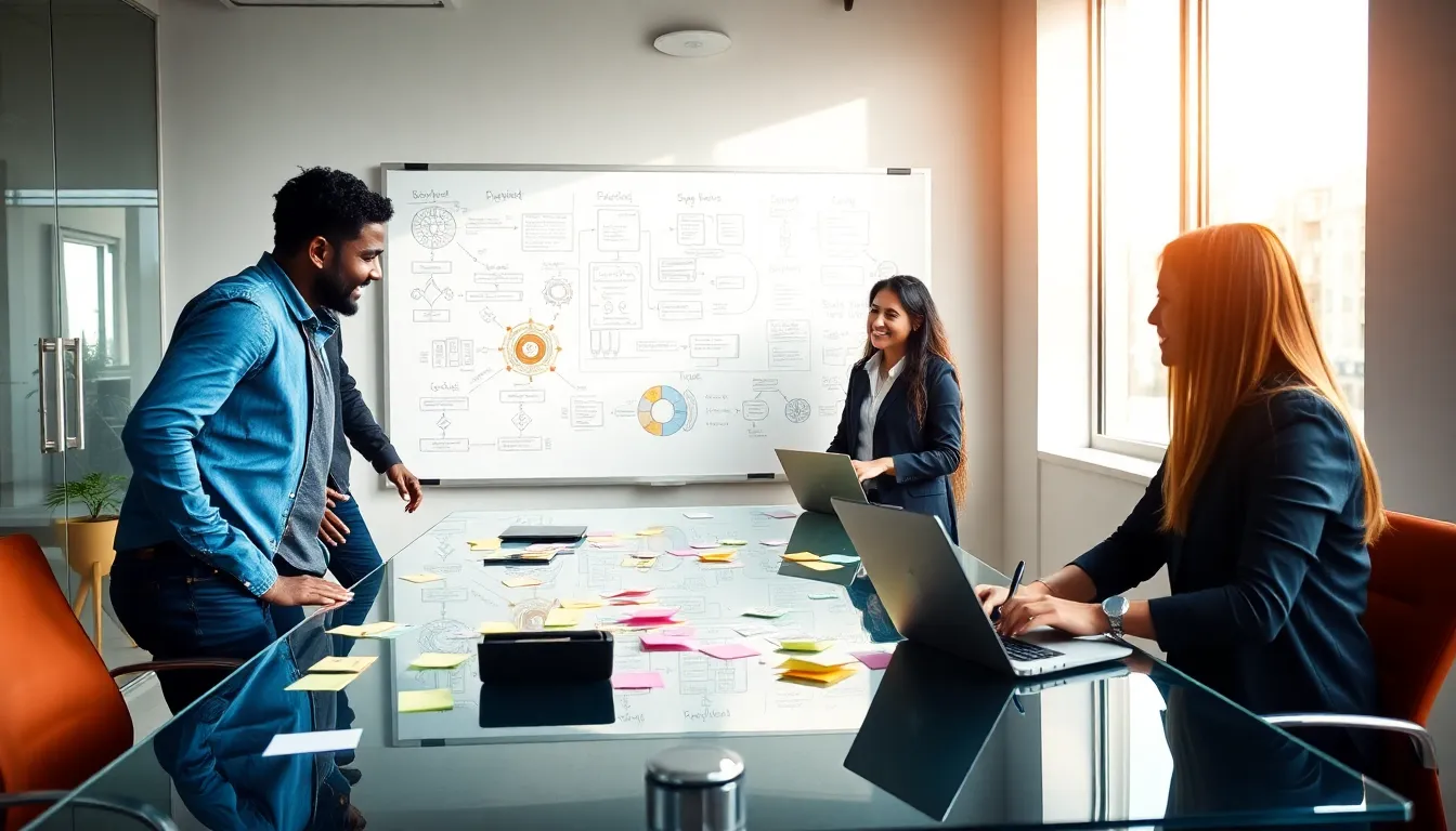 diverse team brainstorming game design concepts in a modern office.