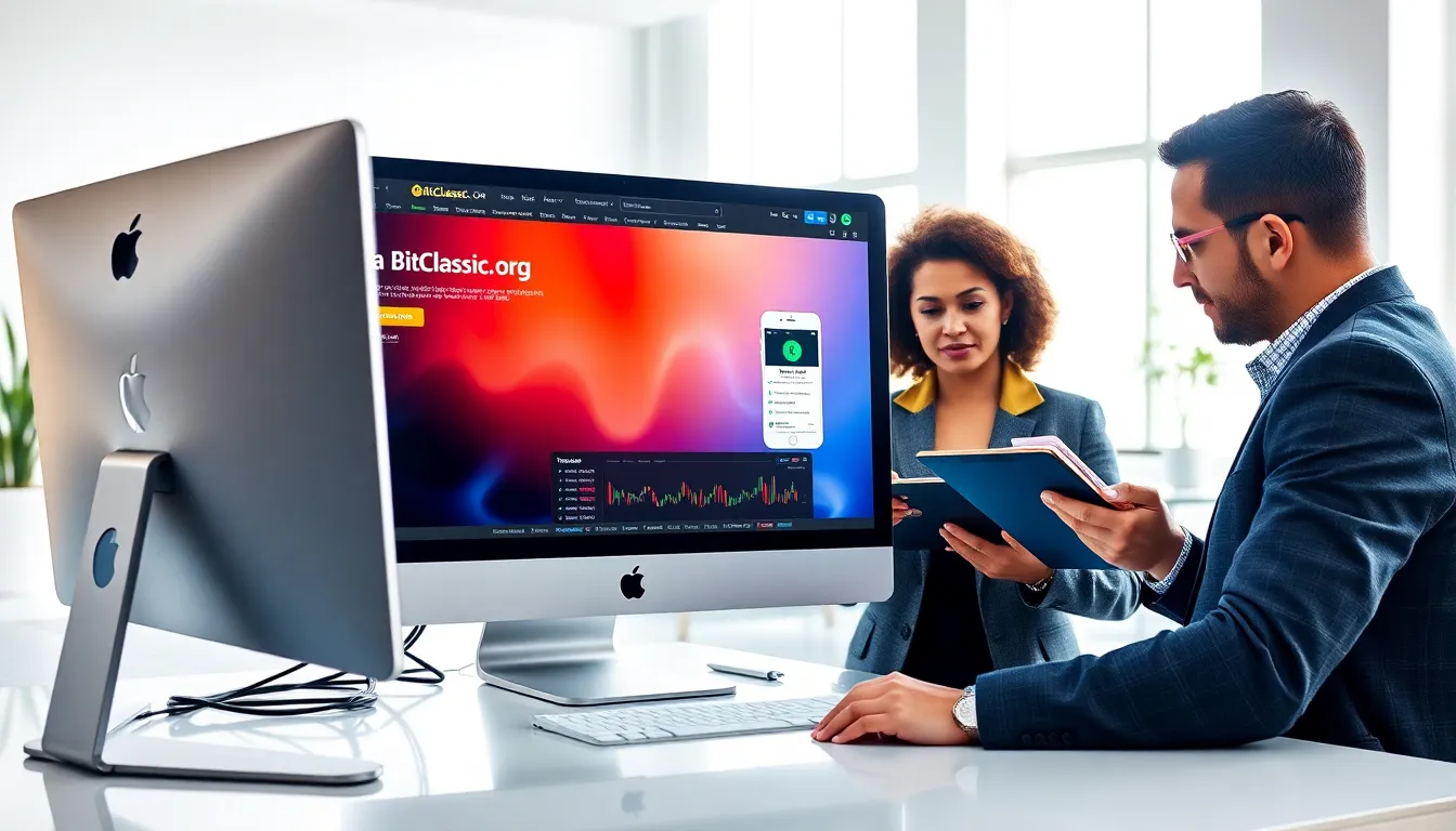 professionals collaborating in a modern office on cryptocurrency trading.