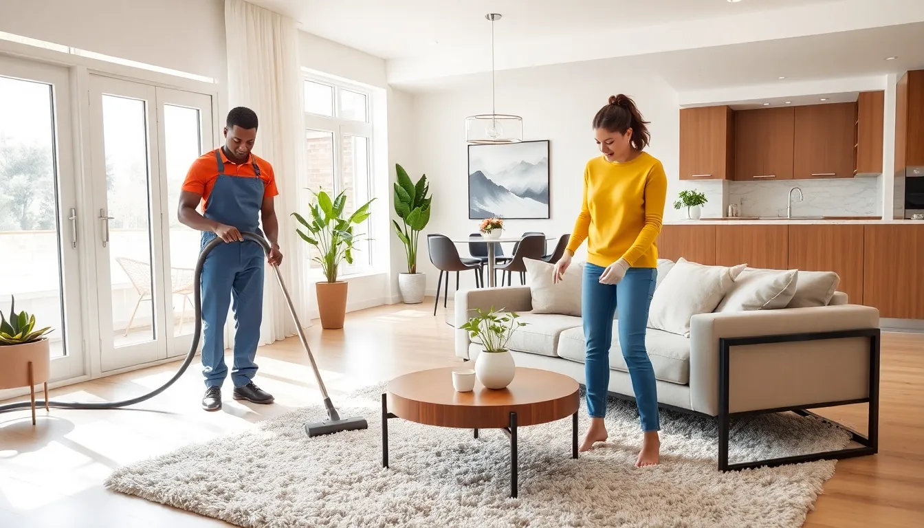 professional cleaners in a modern home interior.