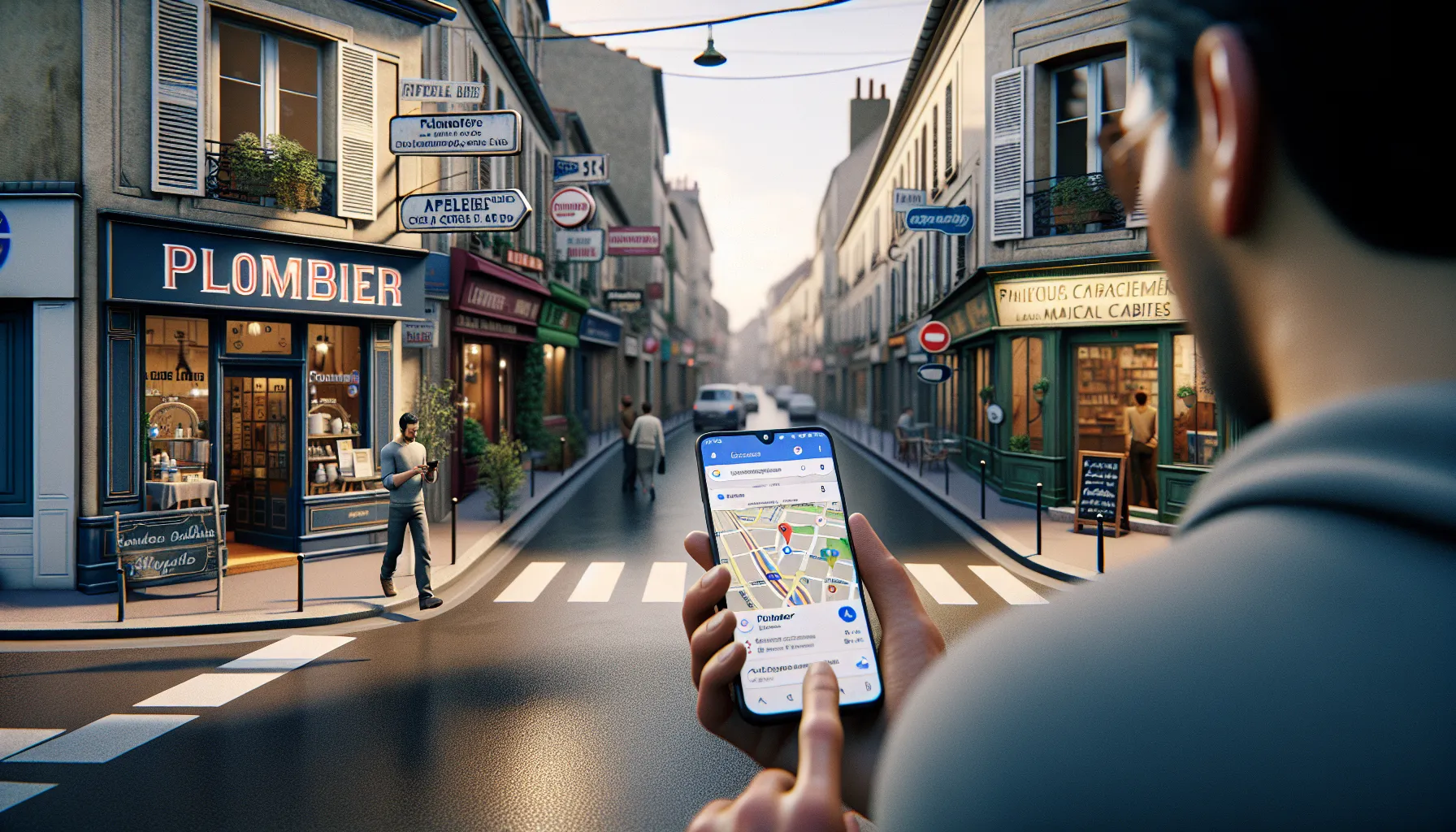 Young man in Valenton using Google on his phone to find local services.