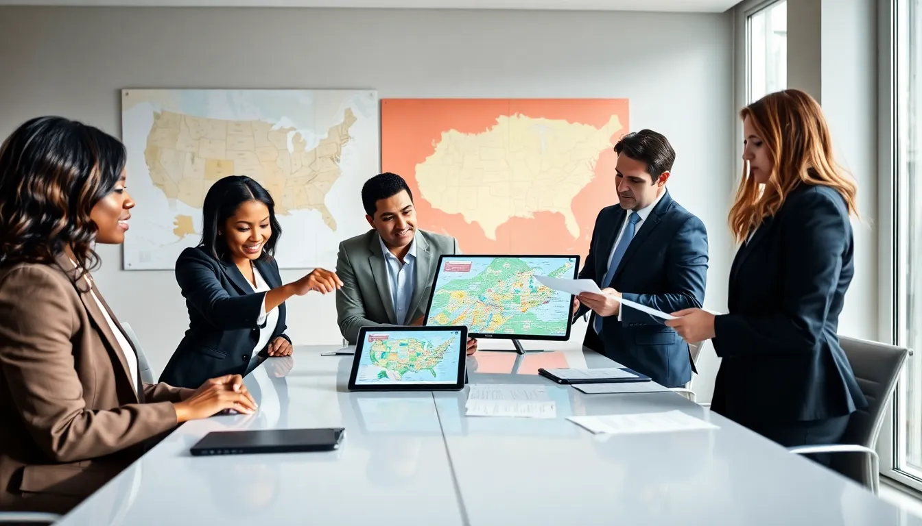 diverse real estate team collaborating in a modern office.