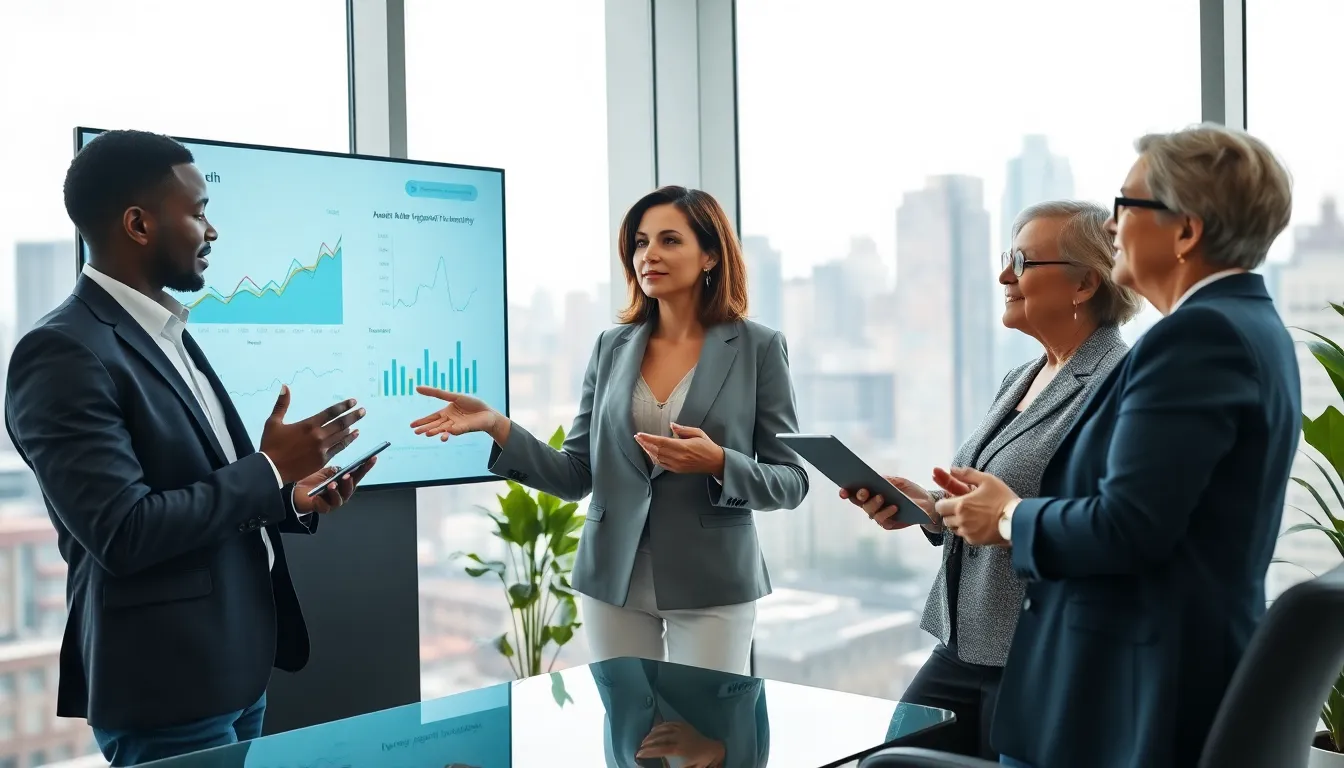 A diverse team collaborating in a modern real estate office.